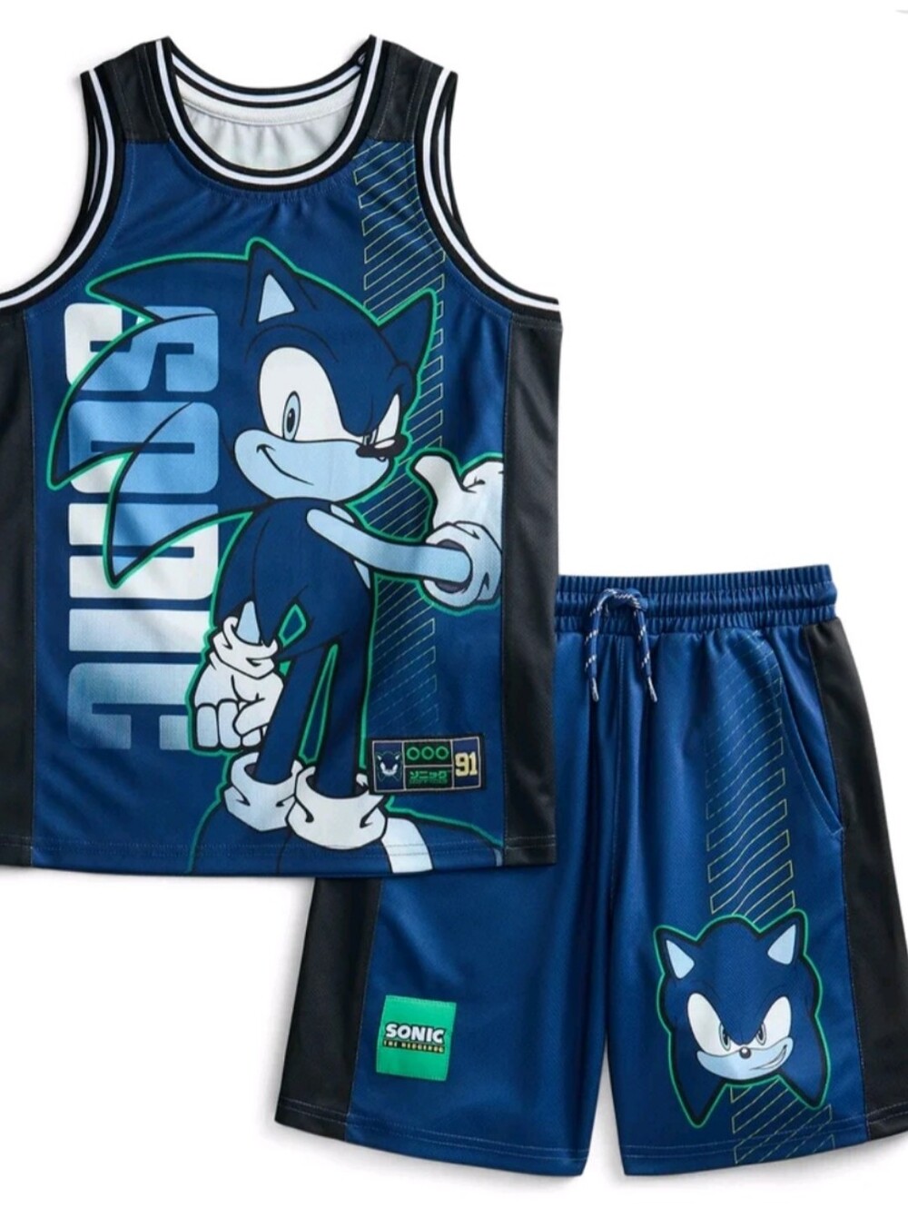 Sonic the Hedgehog Boys Size S (6/7) Basketball Jersey and Shorts Set NWT